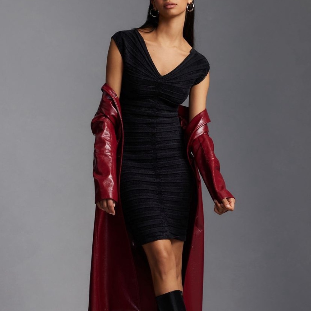 By Anthropologie V-Neck Chenille Midi Dress